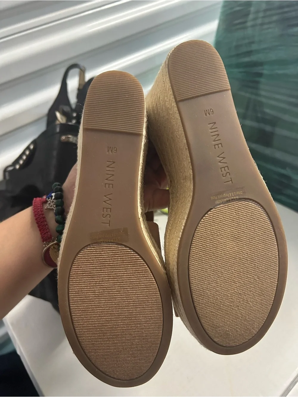 Nine West Blush Suede Espadrille Wedge Sandals with Ankle Buckle